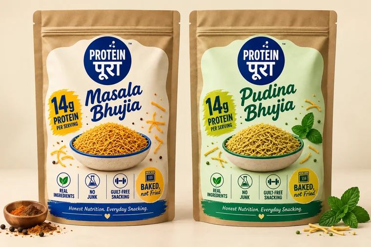 Masala Bhujia and Pudina Bhujia packs side by side.
